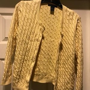 The Limited Cable Knit Button Front Cardigan Yellow Sweater